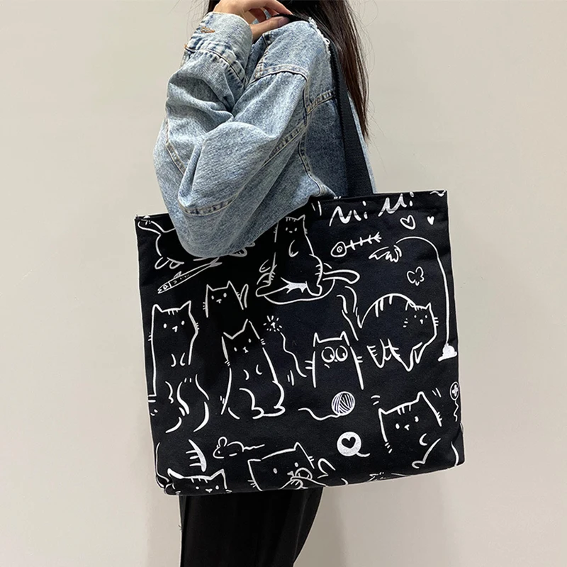 

Women Canvas Shopping Bags Reusable Foldable Shoulder Bags Large Capacity Handbags New Casual Cute Bag for Ladies Shopping Bags