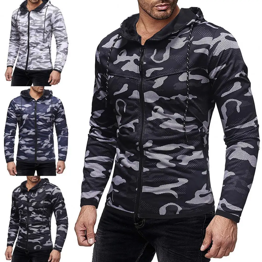 

Мужская толстовка с капюшоном, Кардиган с длинным рукавом и карманами, весна-осень, толстовка с капюшоном на молнии, камуфляжный принт, курт...