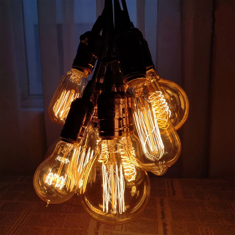 Ampoule rétro Edison  Vintage  incandescente  en spirale  lampe à filaments  types E27  A60  ST64