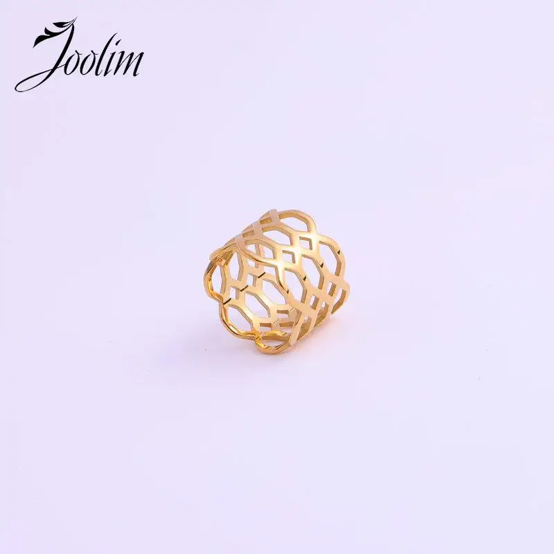 

Joolim Jewelry High End PVD Tarnish Free Permanent Retro Dainty Wide Hollow Multi-layer Stainless Steel Finger Ring for Women
