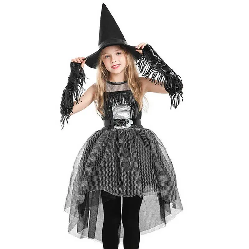 

Cute Witch Dress Tulle Dress Tutu Dress Cosplay Costume Breathable Black Dress With Hat Skin Friendly Kids Costume Comfortable