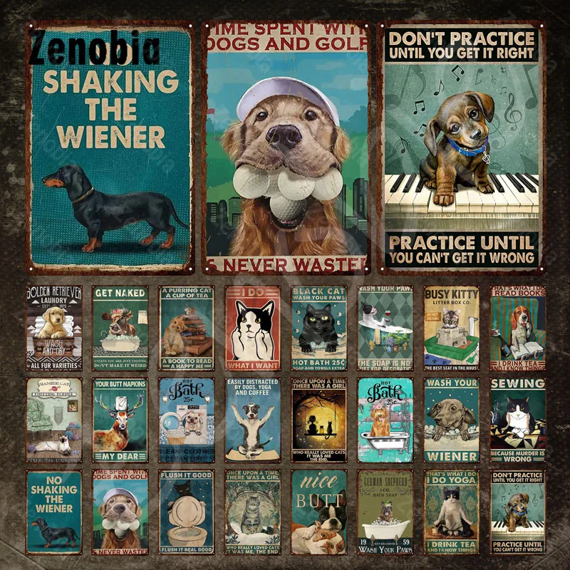 

Cute Dog Metal Poster Cartoon Animals Vintage Tin Signs Metal Signs The Dogs and Cats Metal Plate Wall Stickers for Room Decor