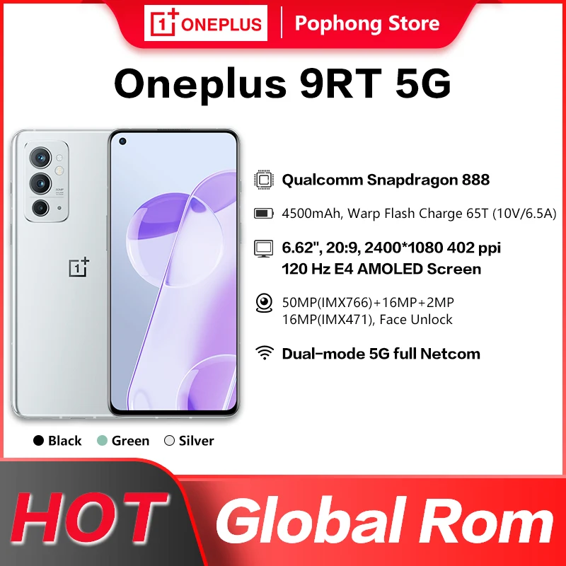 global firmware oneplus 9rt 5g smartphone snapdagon 888 6 62 amoled 120hz 4500 amh 65warp charging 50mp main camera android 12 free global shipping