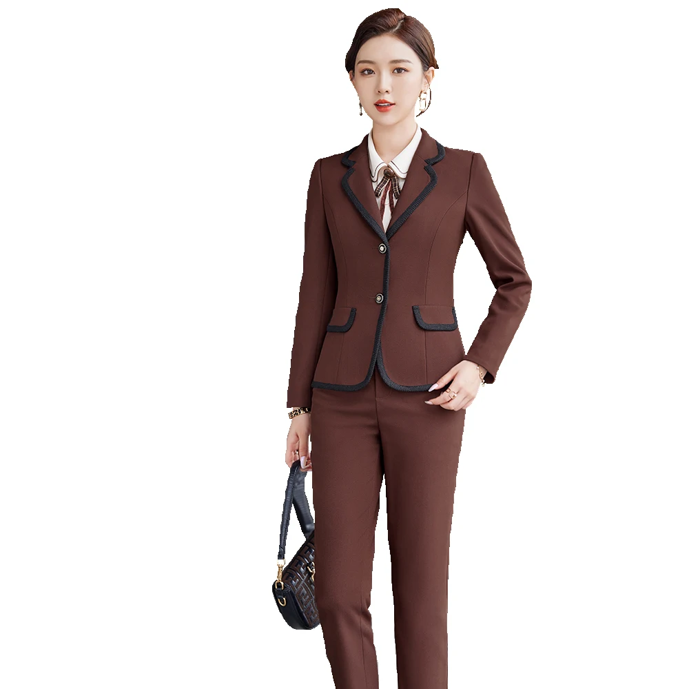 

Spring 2023 New Single Breasted Pocket Blazer Jacket Casual Trousers Two-piece Elegant Women's Trousers Suit Office Suit