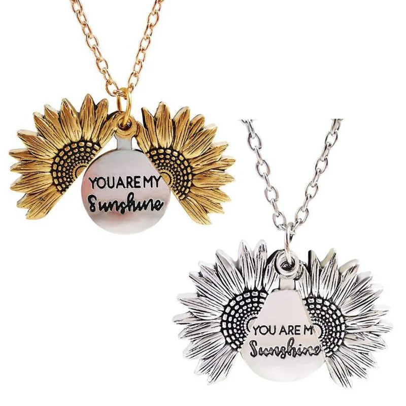 

Vintage Sunflower Pendant Necklace Double-side Engraved Sunshine Flower Necklaces Birthday Gift Jewelry Accessories