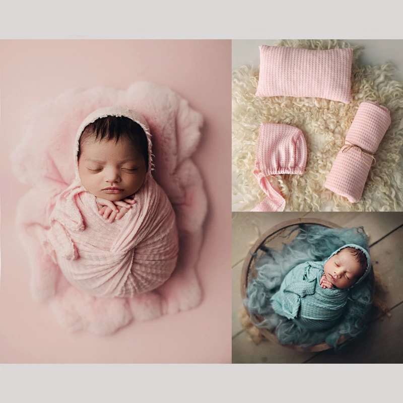 

3 Pc/Set Soft Newborn Photography Props Blanket Wraps Cloth and Hat For Baby Boy Girl Posing Pillow Photo Prop Shoot Accessories