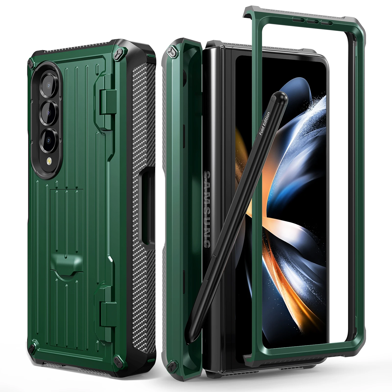

Case for Samsung Galaxy Z Fold 3 4 Fold3 Fold4 5G Case Hinge Pen Slot Front Glass Stand PC Cover Fold 3 4 Capa (No Pen)