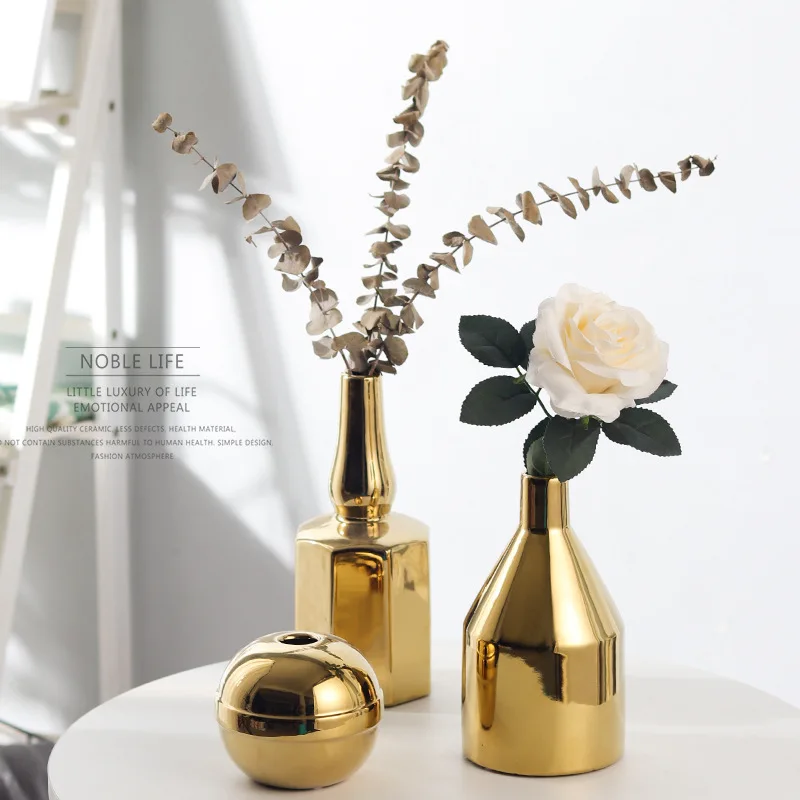 

Ceramic Modern Vase Nordic Golden Living Room Luxury Office Desk Flower Vase Minimalist Creative Jarrones Home Decoration 50