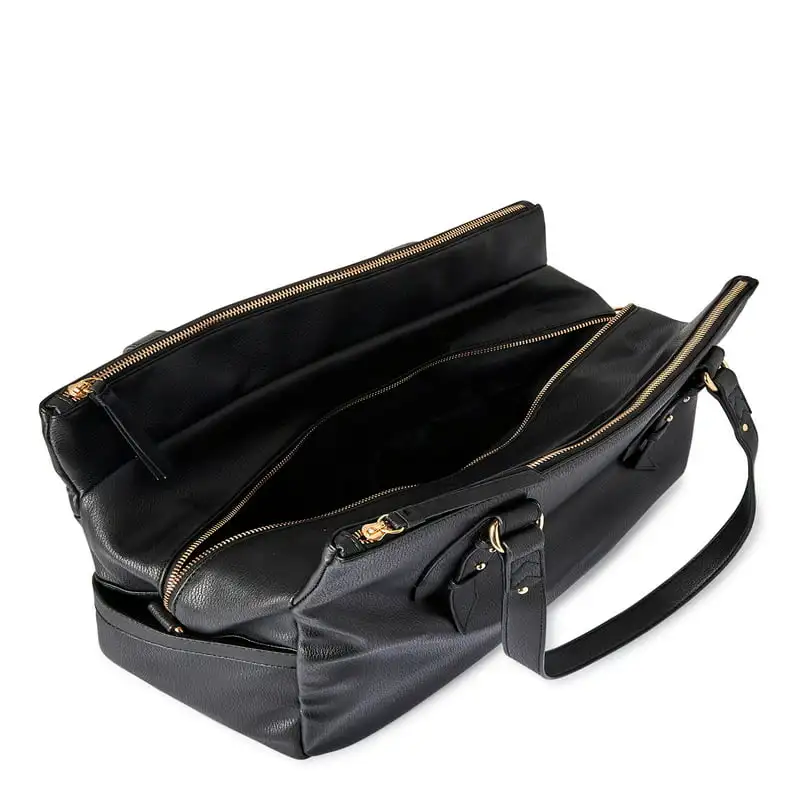 PU Leather Travel Tote Purse. Women's Beautiful Triple-Section Black PU Leather Handbag Cat Travel Tote Purse Weekender Bag.
