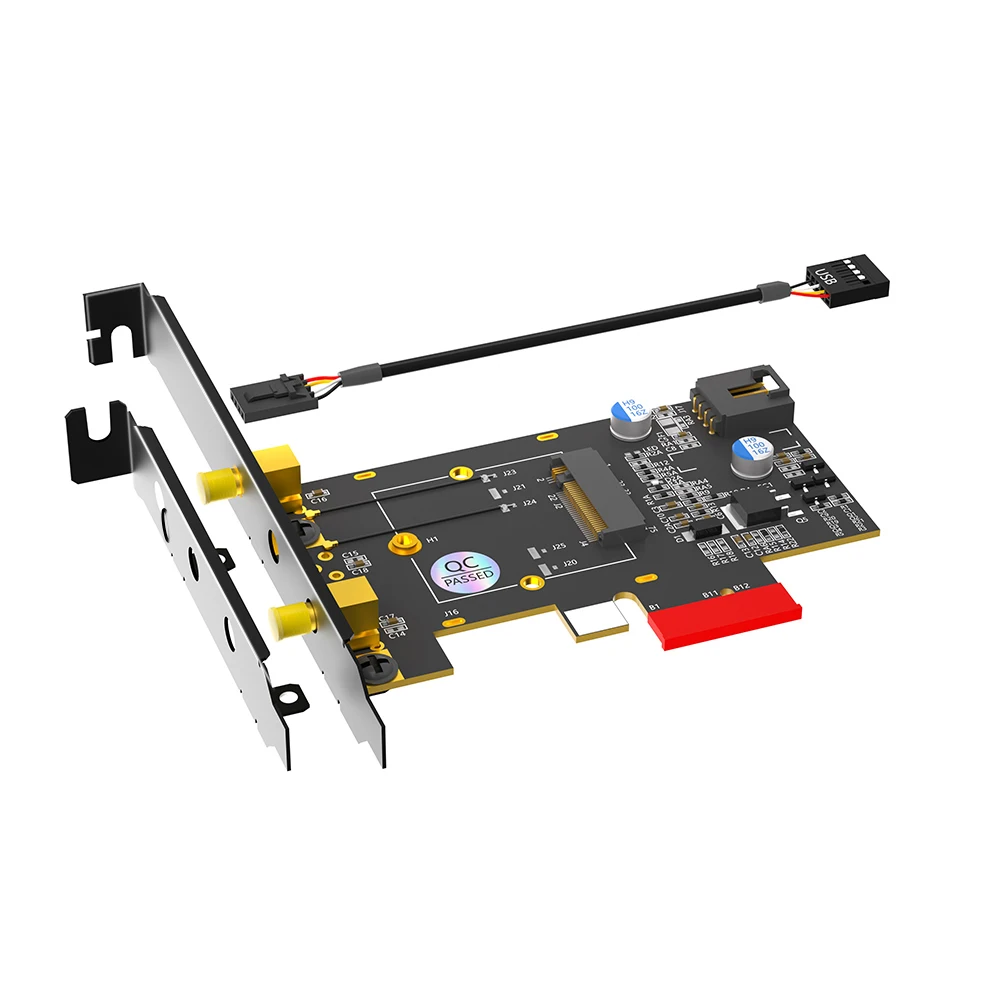 Фото Адаптерная карта PCIe X1 для M.2 с поддержкой Wi-Fi и Bluetooth, с радиатором охлаждения, для M.2 NGFF A+E Key 3160 3165 7260 7265 AX200 AX210 №2