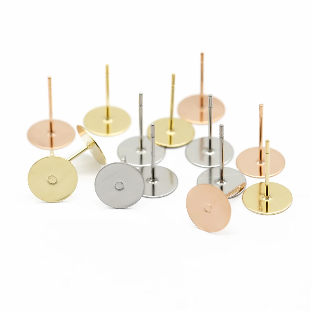 Пустая основа для сережек-гвоздиков из нержавеющей стали под розовое золото, 100 шт., 3-12 мм, фурнитура для сережек «сделай сам»