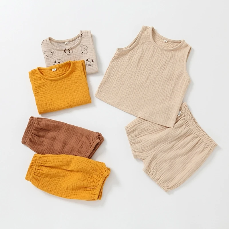 

Breathable Cotton Baby Home Loungewear Sleeveless T-Shirt & Shorts Split Design