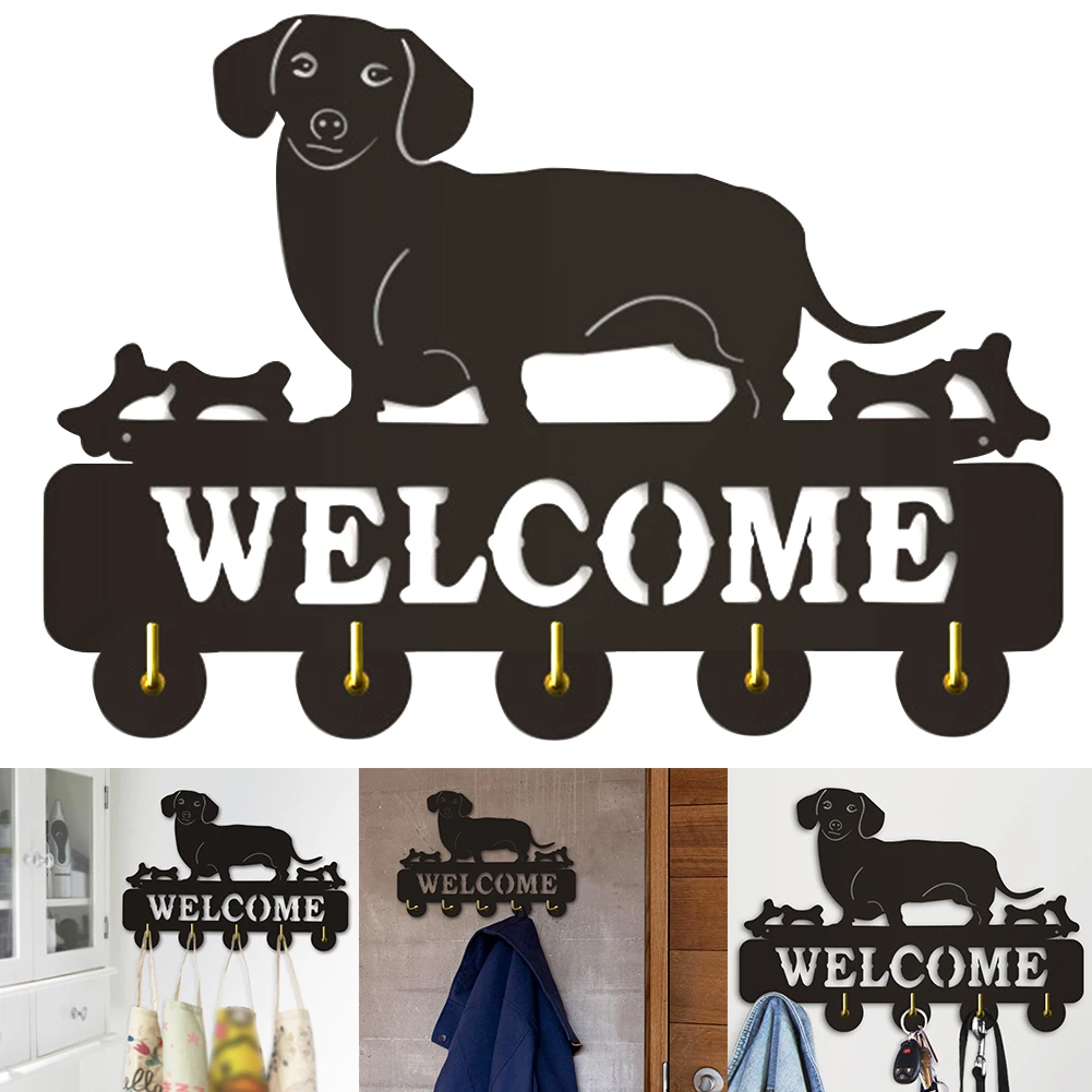 

Towels Scarfs 5 Hooks Modern Bag Coat Key Holder Decorative Dachshund Shape Rack Home Cute Clothing Self Adhesive