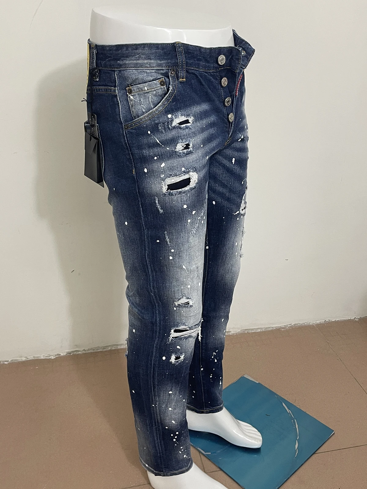 Spring and summer 2023 new jeans men D2 jeans small feet micro-elastic slim wash daily printing lettering leisure