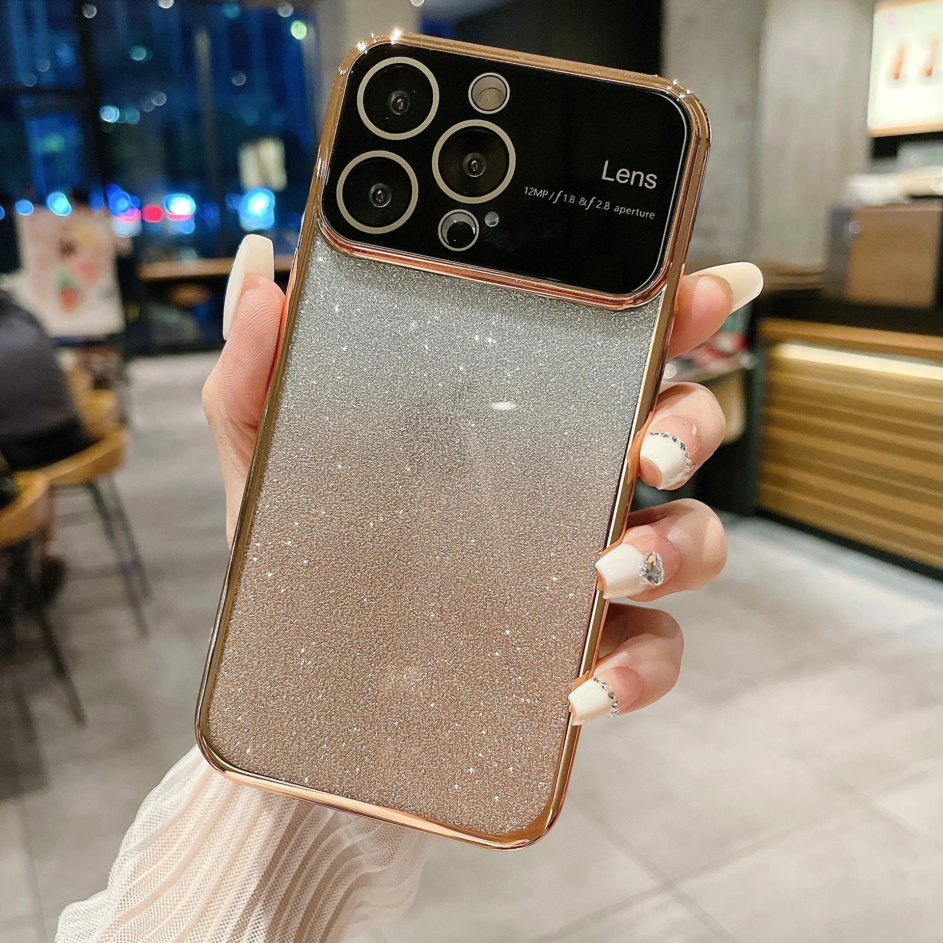 Гальванизированный чехол из ТПУ с большим окошком для iPhone XR Xs 12 13 14 градиентный мигающий порошок с пленкой для объектива противоударный защитный чехол