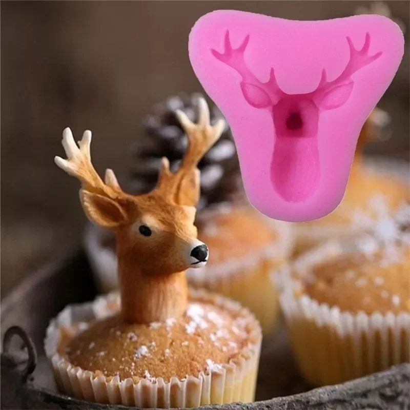 

2022New Elk Head Cake Mold Christmas Silicone Soap Candle Mold Xmas DIY Elk Dessert Cake Baking Tools