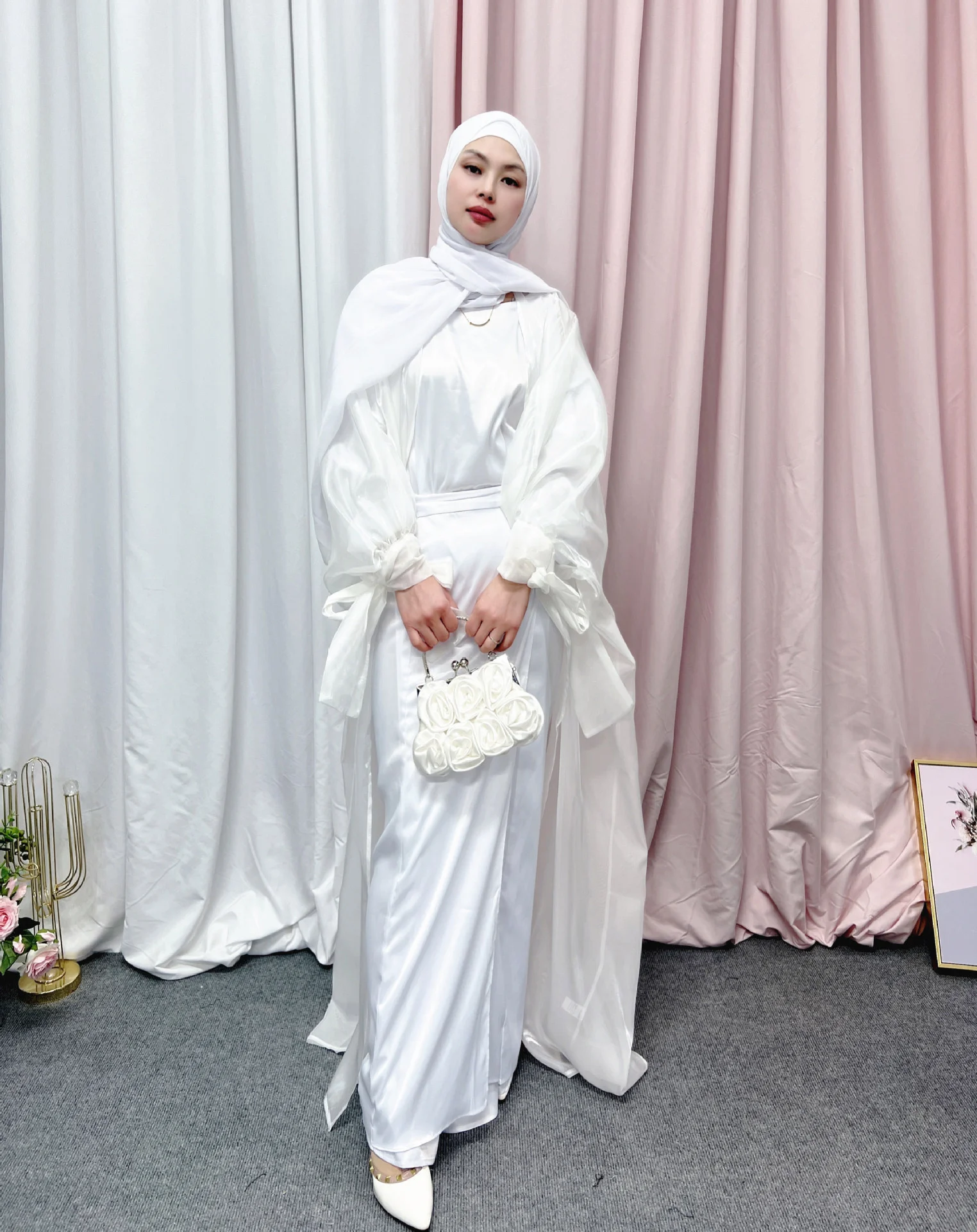 Eid Abaya Dubai Puff Sleeves Muslim Dress Silky Turkey Kaftans For Women Modest Dresses Robe Kimono Islam Abayas Femme Musulmane
