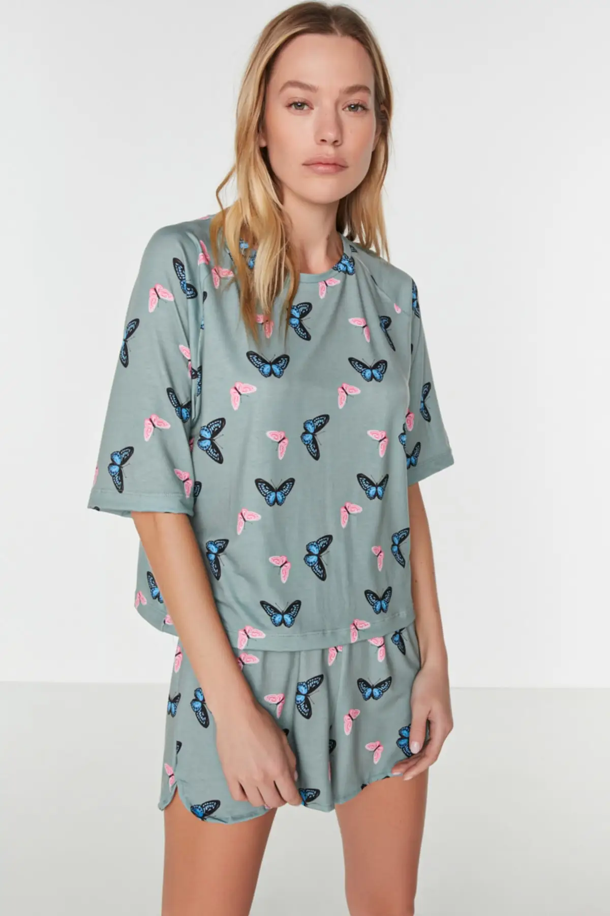 

Women's Pajamas Green Knitted Sleep Lounge Pajamas Elastic Waist Nightwear Retro Sleepwear Night Suit Casual Home Clothing