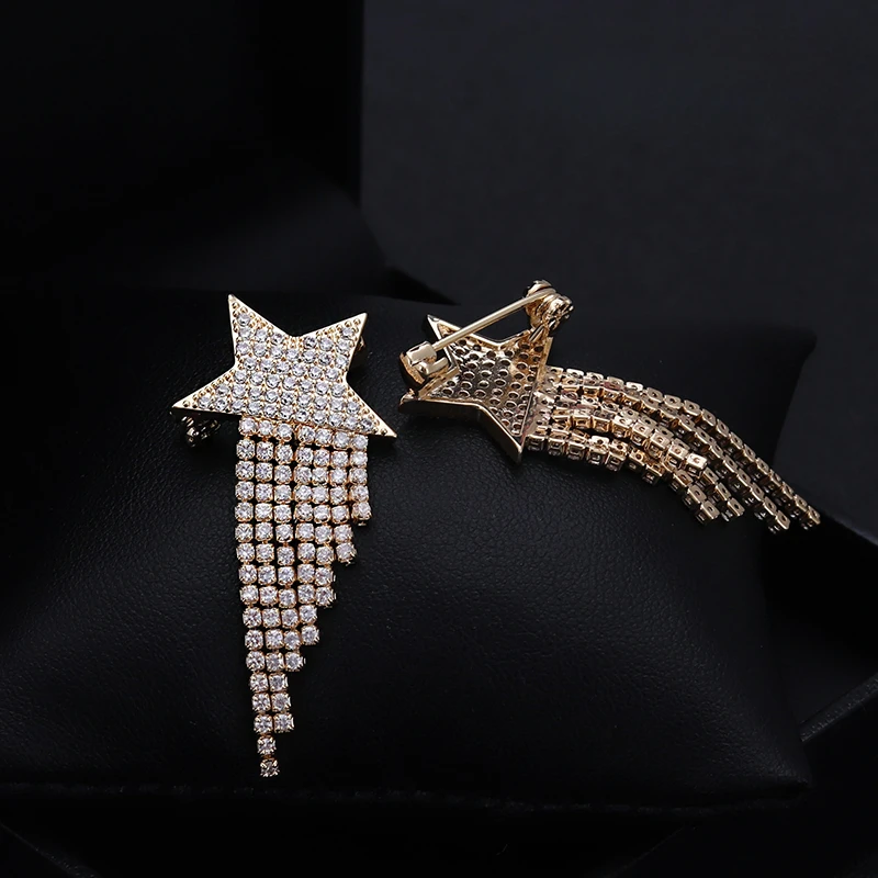 Wish Meteor Korean Crystal Star Brooch Men and Women Simple Pin Suit Neckline Ornament Fixed Clothes Accessories Jewelry Gifts