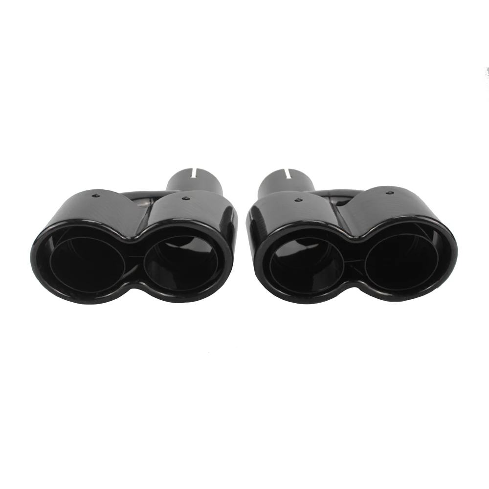 

LIMITED 1Pair Oval Dual Outlet H Type Glossy black Exhaust pipes Carbon Fiber Exhaust Tip For Benz Volvo