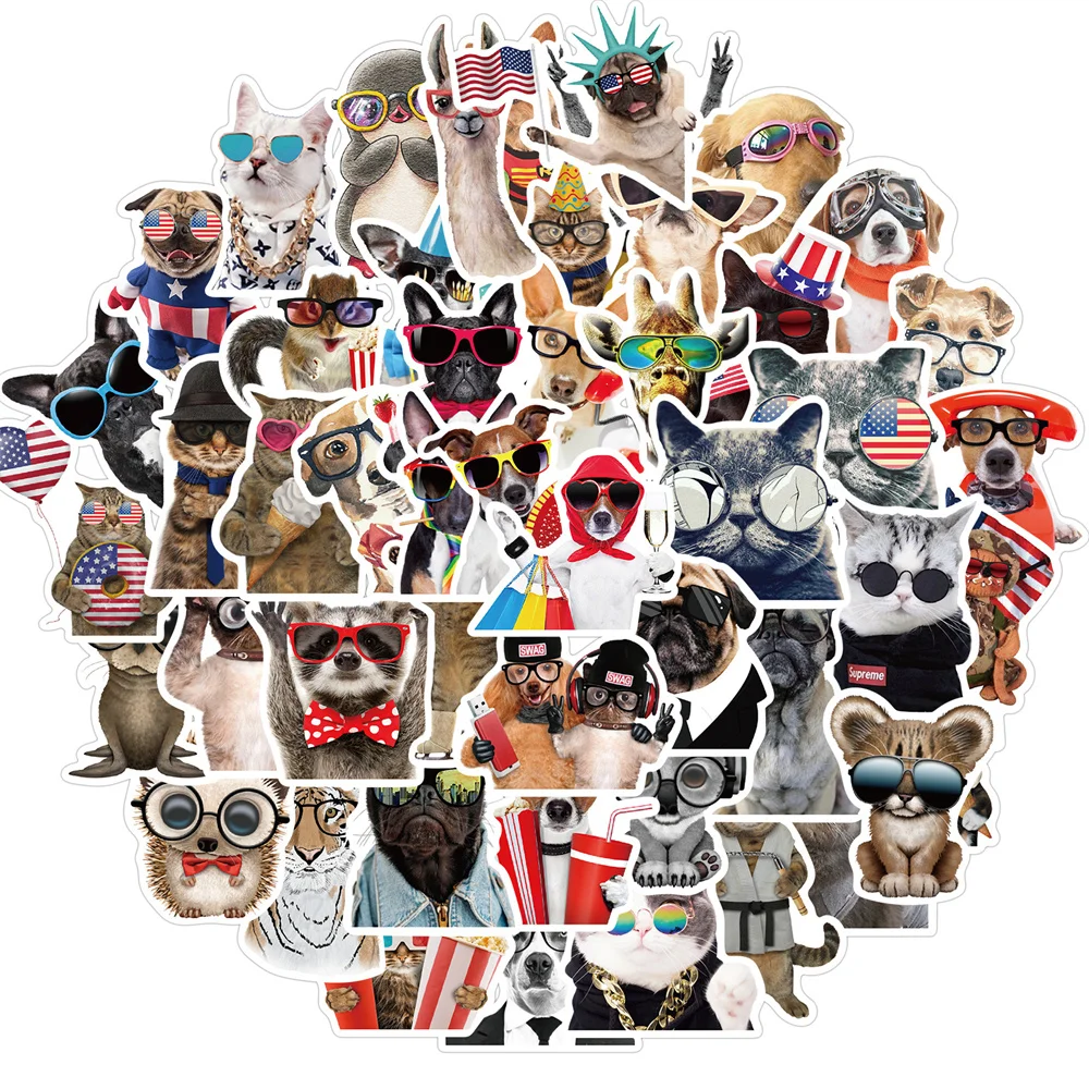

10/30/50PCS Cute Animals with Glasses Graffiti Stickers Suitcase Laptop IPad Skateboard Water Cup Waterproof Stickers Wholesale