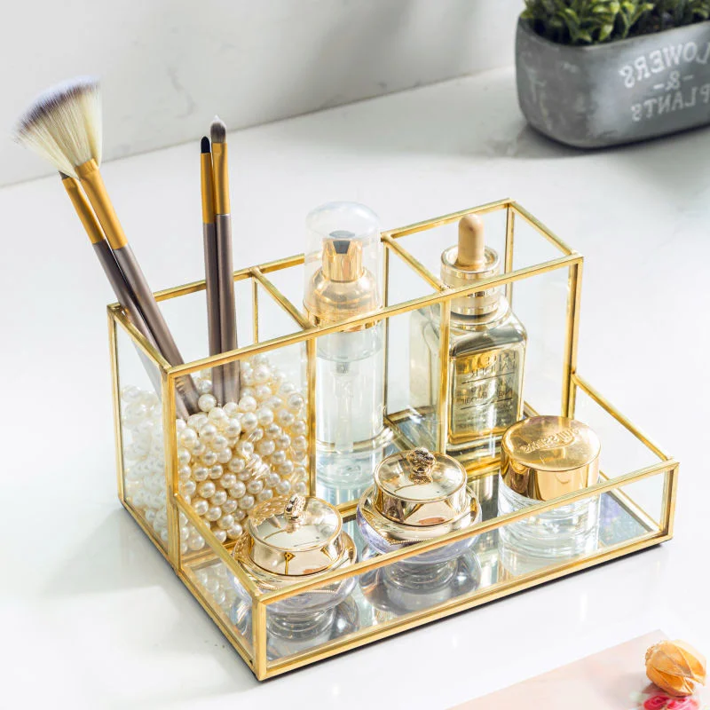 

NEW Transparent Glass Cosmetic Brush Storage Bucket Dressing Table Skin Care Products Perfume Cosmetics Desktop Storage Box
