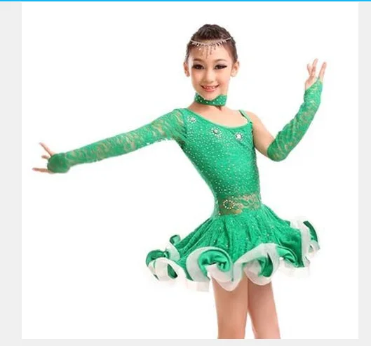 

1pcs/lot children fashion rhinestone latin dancing dress girl cha cha ruffles cha cha tango dancing dress