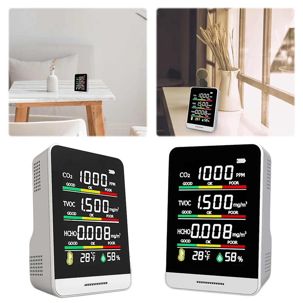 5 в 1 цифровой детектор качества воздуха углекислого газа с цветным экраном HCHO TVOC