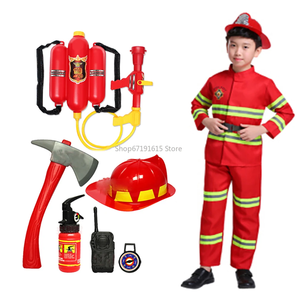 Cosplay Kids Firefighter Uniform Sam Fireman Role Work Clothing Suit Child Halloween Carnival Party Costumes 2022 Christmas Gift