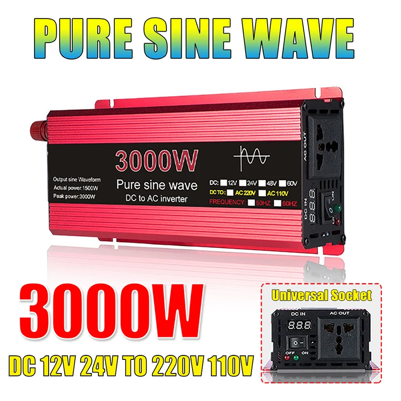 

3000W Pure Sine Wave Inverter 12V TO 220V Voltage Converter Portable Power Inverter Transformer Charger Adapter 2200/1600/1000W