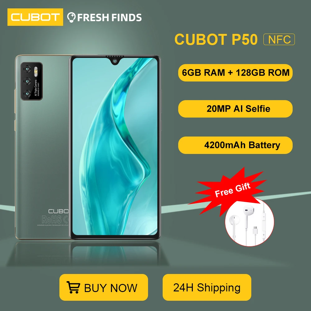 Cubot P50 смартфон с 5 5-дюймовым дисплеем 128 мАч ОЗУ 6 ГБ ПЗУ 2022 20 МП |