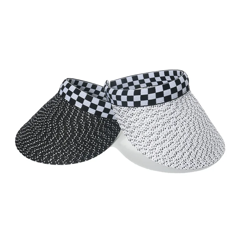 

INS 2022 Summer New Plaid Empty Top Hat Korean Version Cool Straw Hat Outdoor Mountaineering Sun Hats Women