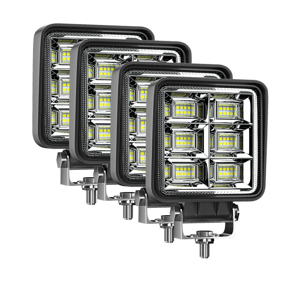 

4 Pcs 4 Inch Aluminum 144W Car LED 4X4 Work Light 3030 LED 48SMD Headlights For Trucks Tractor Off Road Cars Fog Lamp Spotlight