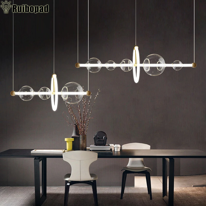 

Led Long Pendant Lamp For Dining Room Bar Nordic Glass Ball Pendant Lights For Kitchen Decor Hanging Light Fixture Chandelier