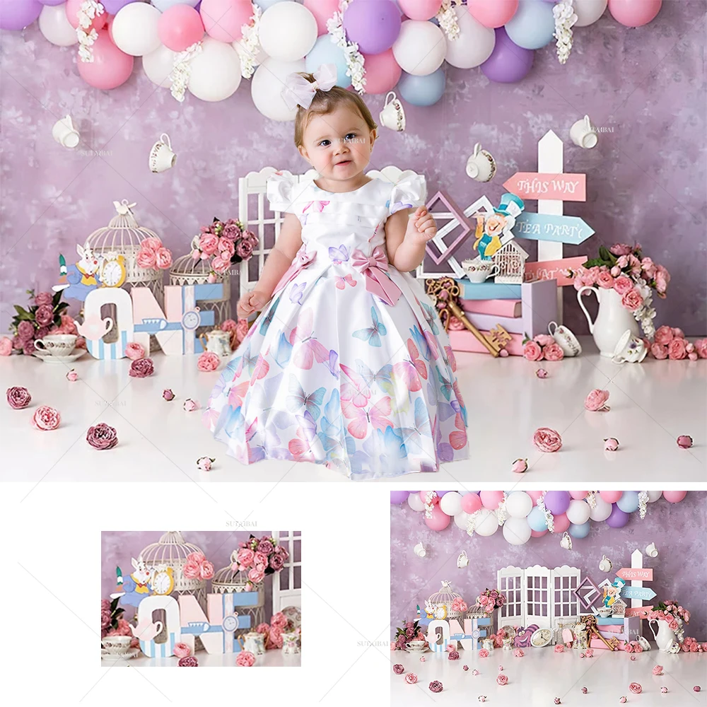 

Fairy Tale Princess Girl Birthday Cake Smash Backdrop Flower Wonderland Tea Party Background Photography Dreamy Forest Photocall