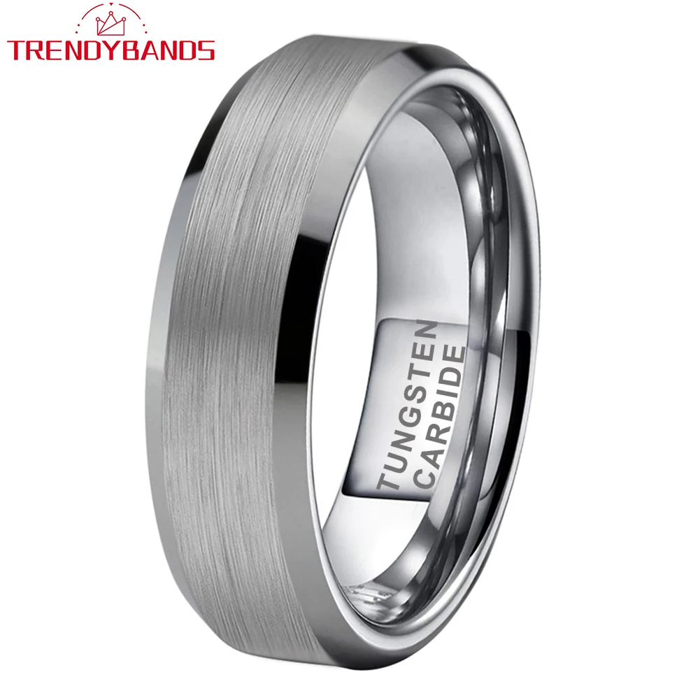 

6mm Tungsten Ring for Men Women Wedding Band Engagement Gift with Beveled Edges Brushed Finish Comfort Fit