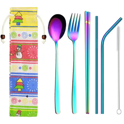 Рождественский набор столовых приборов из нержавеющей стали портативные