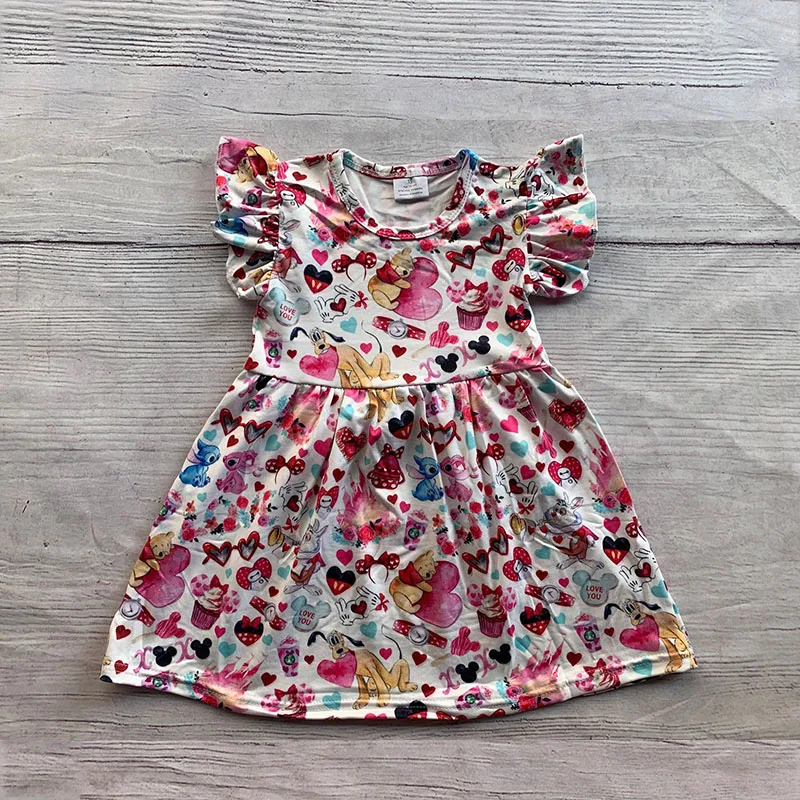 

Baby Girls Valentine's Day Lov e Print Pearl Dress Knee Length Kids Clothing Castle Princess Skirt Sleeveless
