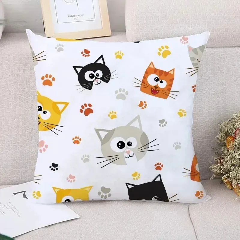 

Cartoon Cat Pattern Pillowcase Square Car Sofa Office Cushion Pillowcase