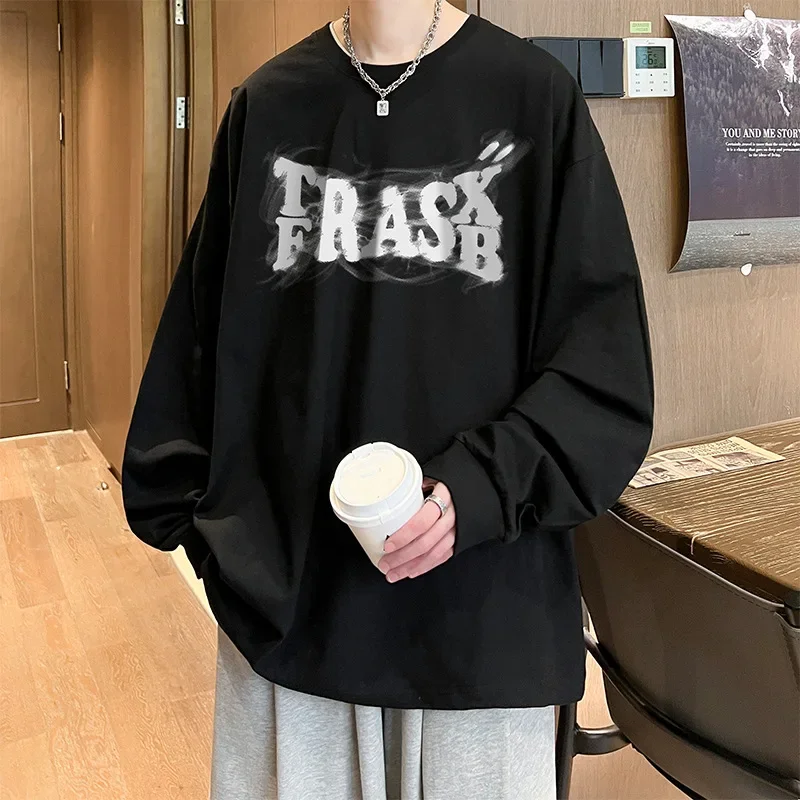 Модная брендовая осенняя мужская футболка с длинным рукавом из чистого хлопка