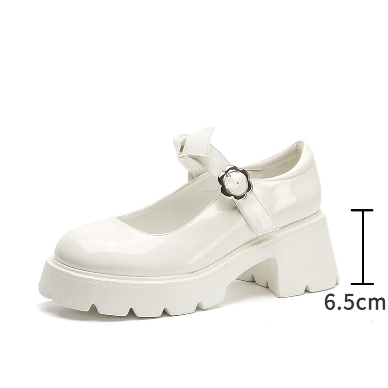 Chunky Platform Mary Jane Shoes White High Heel Lolita Shoes Girls Japanese Style College Student Uniform Shoe Bow Women's Pumps