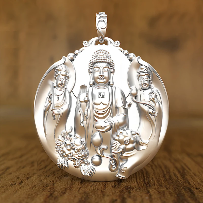 

New Design Retro Buddha Pendant Big Sun Tathagata Pendant Chinese Style Amulet Necklace Men's Jewelry Accessories