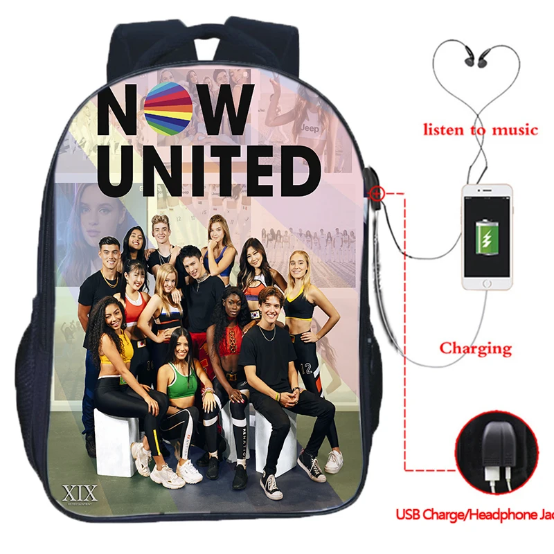 

Now United Backpack Teens School Bags USB Charging Rucksack Boys Girls Letter Bookbag Kids Knapsack Men Women Bagpack Travel Bag