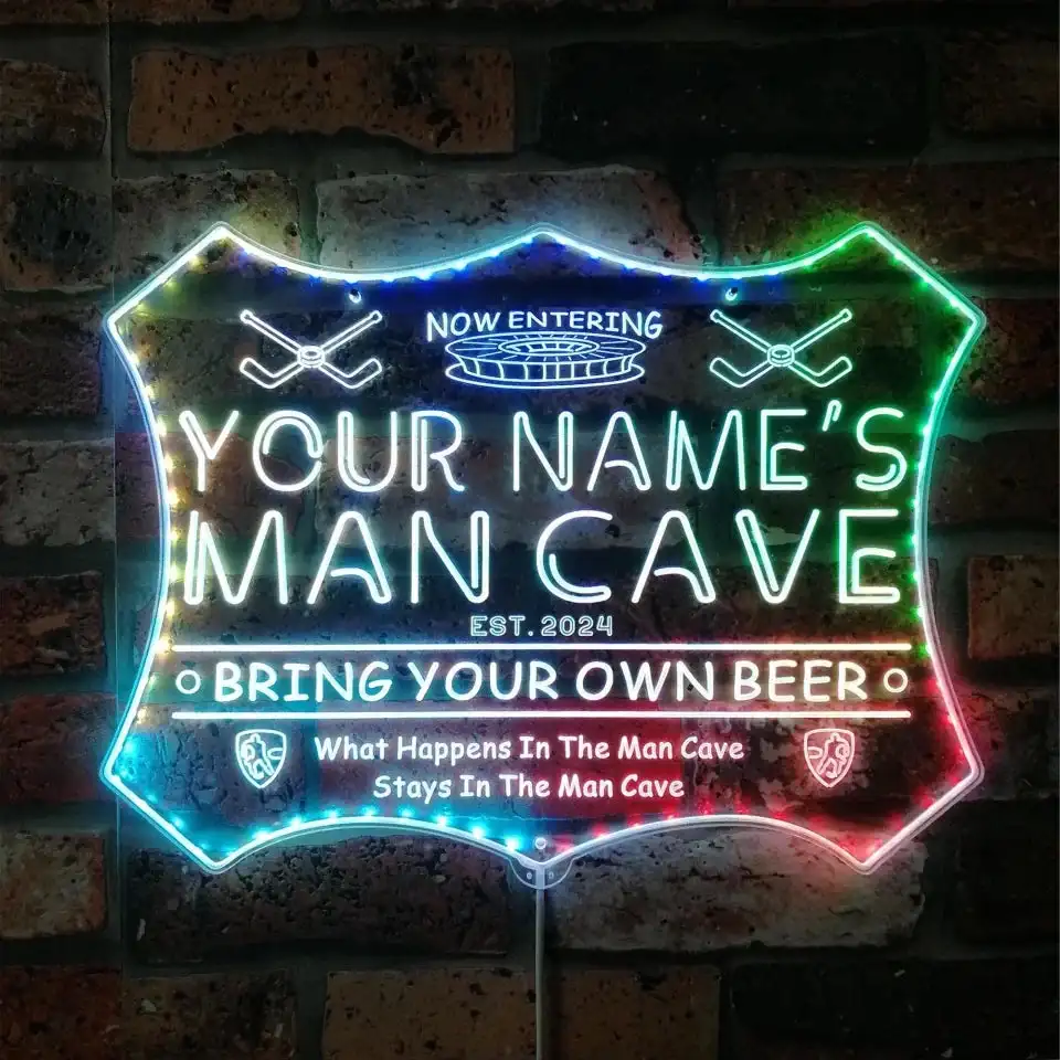 Фото Персонализированное ваше имя: хоккей с шайбой Man Cave RGB Dynamic Glam Светодиодная вывеска st06- Wee-qe1-tm №1