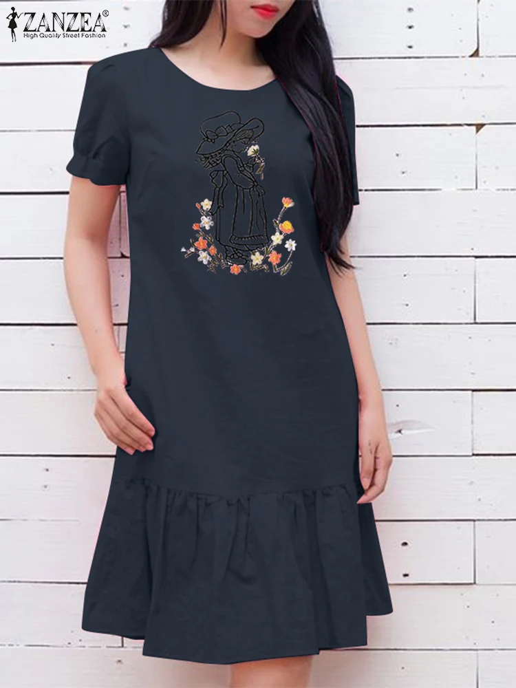 Платье ZANZEA женское ТРАПЕЦИЕВИДНОЕ до колена однотонное Элегантное повседневное