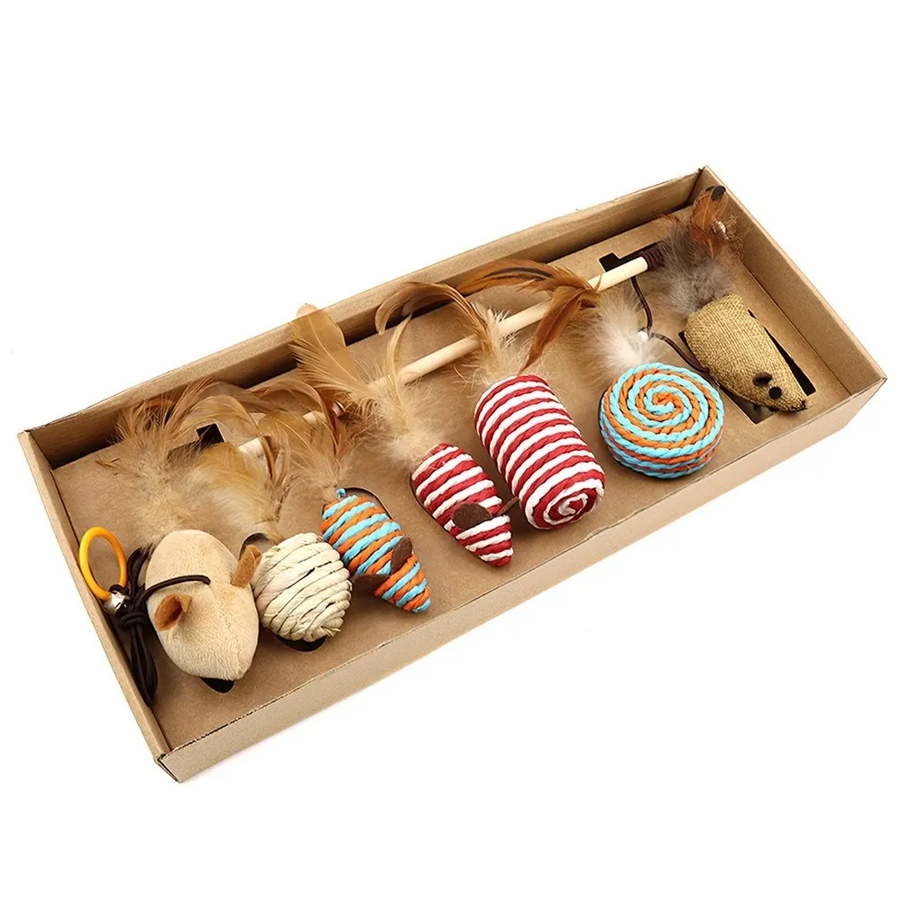 

7-in-1 interactive cat toy feather tease ROD SISAL MOUSE SISAL BALL plush mouse