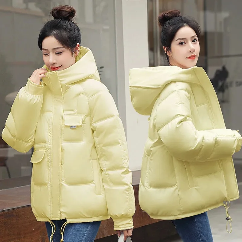 New Women Winter Jacket Parkas Long Sleeves Down Cotton Jackets Hooded Parka Female Short Casual Warm Student Coat Outwear