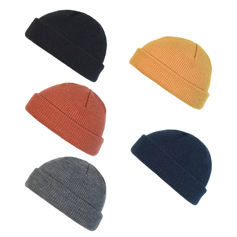 

New Fashion Men's Beanie Winter Knit Hat Boy Skullcap Sailor Cap Cuffs Retro Navy Short Hat Solid Color Unisex Autumn Warm Cap