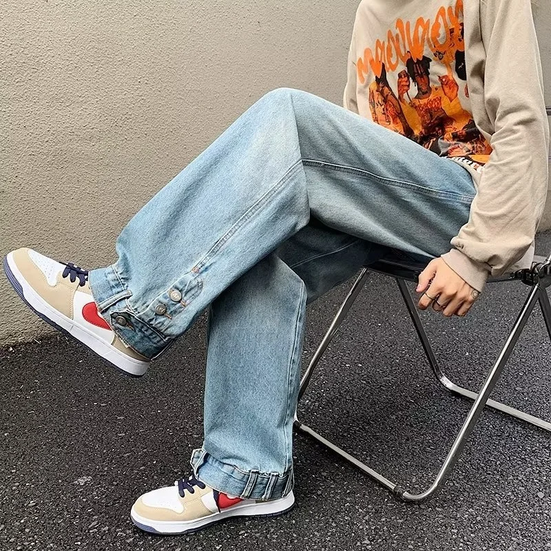 Brown Blue Baggy Jeans Men Fashion Retro Straight Jeans Mens Japanese Streetwear Hip Hop Loose Wide Legs Denim Trousers Men