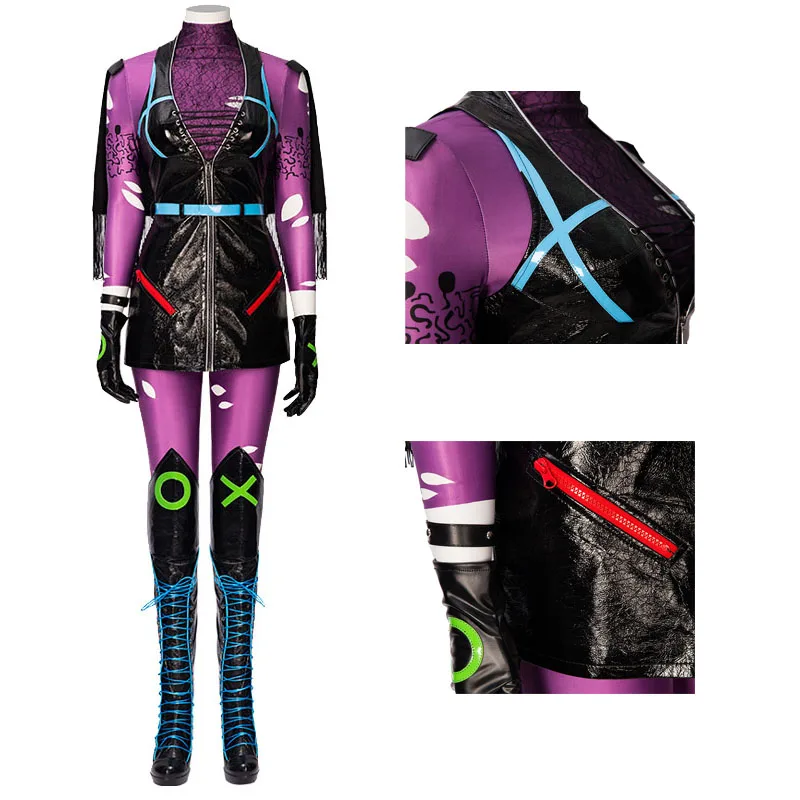 

Adult Women Purple Cartoon Reality Show The Punchline Anime Sexy Lady Role-Playing Halloween Carnival Costume Customization